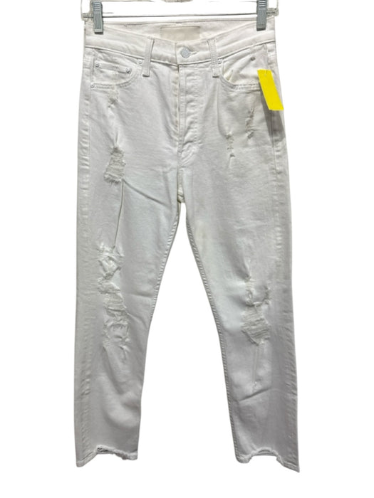 Mother Size 26 White Cotton Blend Straight Cut Jeans White / 26