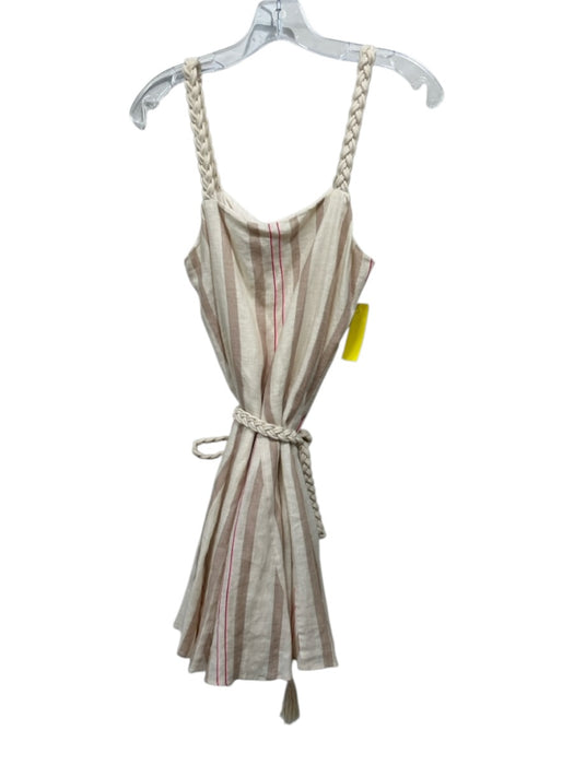 Alexis Size Small Cream & pink Linen Stripe Braided Belt Sleeveless Dress Cream & pink / Small