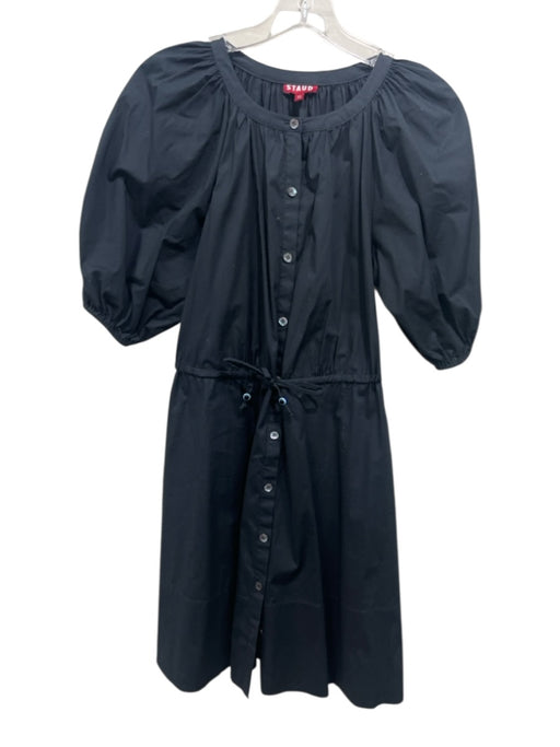 Staud Size XS Black Cotton Blend Short Balloon Sleeve Button Up Dress Black / XS