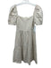 Mango Size 2 Beige Linen Short Balloon Sleeve Swiss Dot Shirred Back Dress Beige / 2