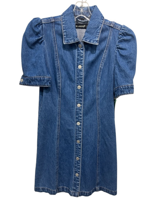 BlankNYC Size S Med Wash Cotton Denim Short Sleeve Snap Up Paneled Dress Med Wash / S