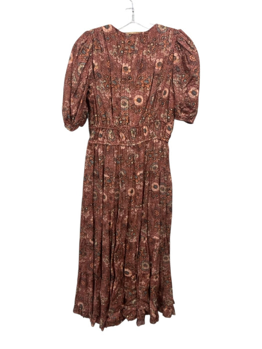 Ulla Johnson Size 2 Brown, Green & Cream Cotton & Viscose Floral Midi Dress Brown, Green & Cream / 2