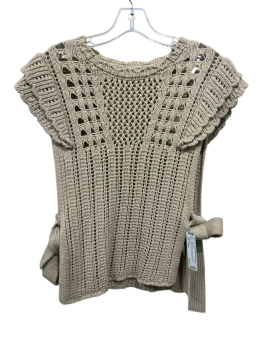 Mango Size Small Beige Cotton Open Knit Ruffle Cap Sleeve Side Ties Sweater Beige / Small