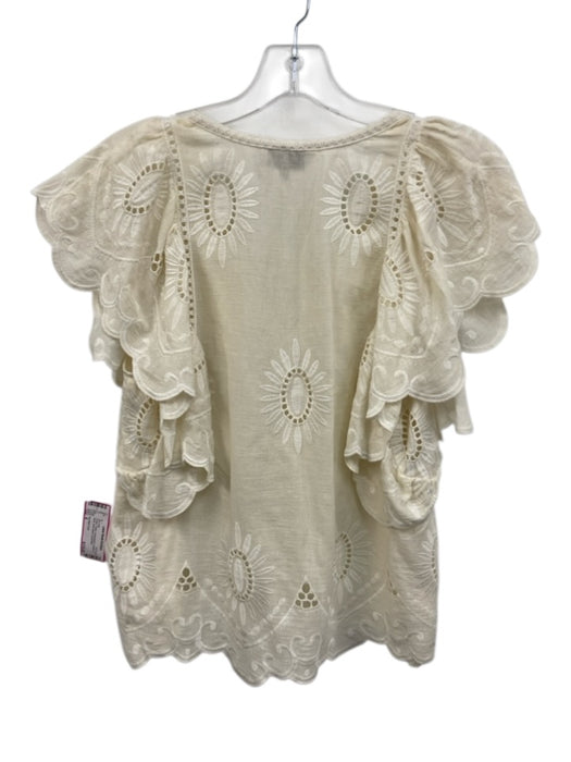 Sea New York Size 4 Cream Cotton Embroidered Eyelet V Neck Skirt Set Cream / 4