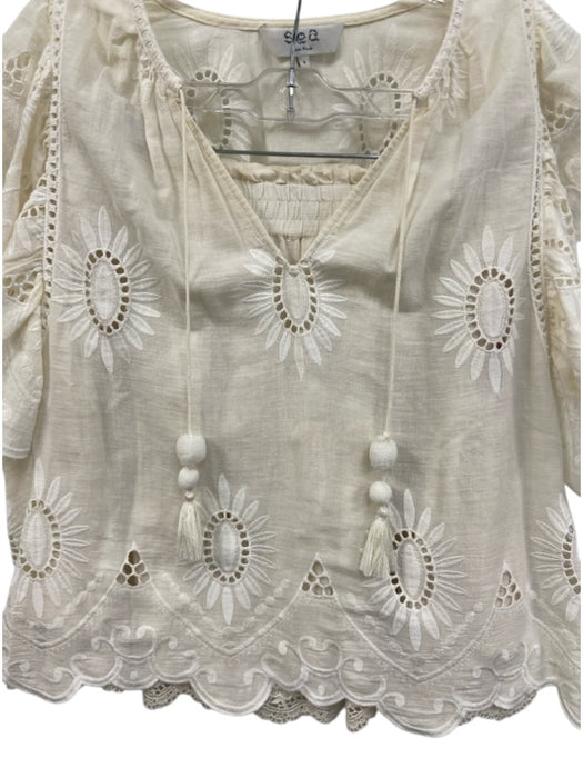 Sea New York Size 4 Cream Cotton Embroidered Eyelet V Neck Skirt Set Cream / 4