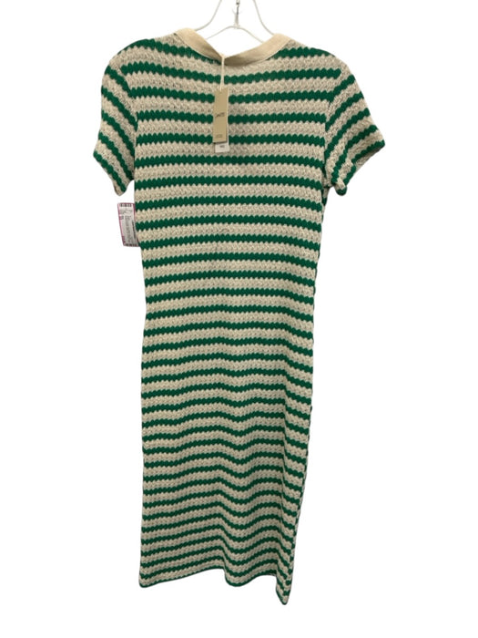 MNG Size XS Green & Cream No Fabric Tag Knit Vertical Stripes Button Up Dress Green & Cream / XS
