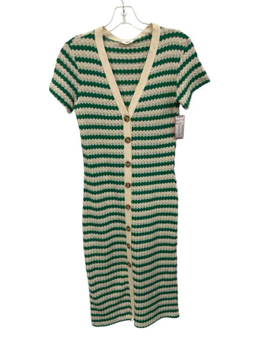 MNG Size XS Green & Cream No Fabric Tag Knit Vertical Stripes Button Up Dress Green & Cream / XS