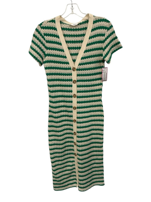 MNG Size XS Green & Cream No Fabric Tag Knit Vertical Stripes Button Up Dress Green & Cream / XS
