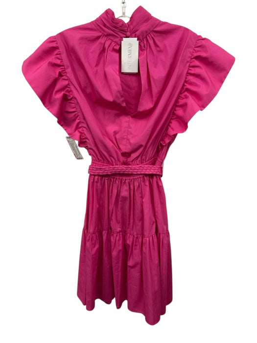 Dereklam Io Crosby Size 2 Fushcia Cotton Ruffle Sleeves Tie Detail Tiered Dress Fushcia / 2