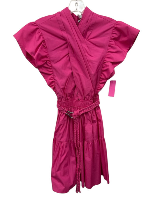 Dereklam Io Crosby Size 2 Fushcia Cotton Ruffle Sleeves Tie Detail Tiered Dress Fushcia / 2
