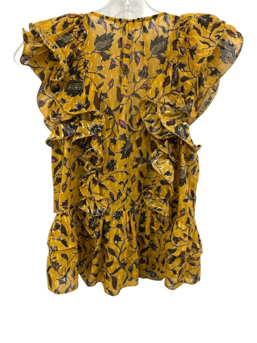 Ulla Johnson Size 2 Yellow & Black Silk Blend Botanical Print Shimmer Detail Top Yellow & Black / 2
