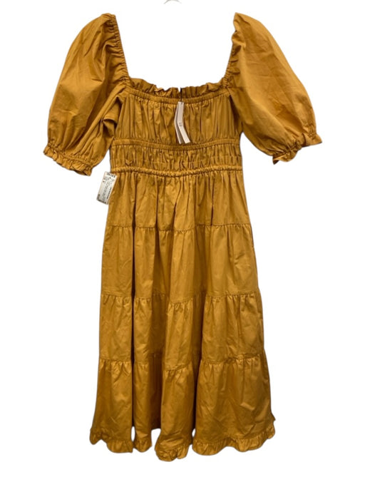 O.P.T. Size M Marigold Yellow Cotton Short Puff Sleeve Square Neck Dress Marigold Yellow / M