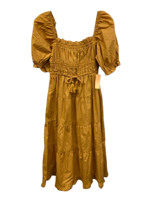 O.P.T. Size M Marigold Yellow Cotton Short Puff Sleeve Square Neck Dress Marigold Yellow / M