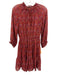 Ulla Johnson Size 2 Red Silk Floral Long Balloon Sleeve Tassel V Neck Dress Red / 2