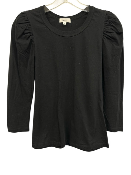 A.L.C. Size XS Black Cotton 3/4 Sleeve Puff Shoulder Gathered Detail Top Black / XS