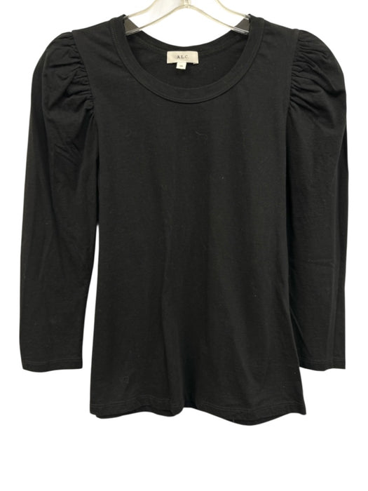 A.L.C. Size XS Black Cotton 3/4 Sleeve Puff Shoulder Gathered Detail Top Black / XS
