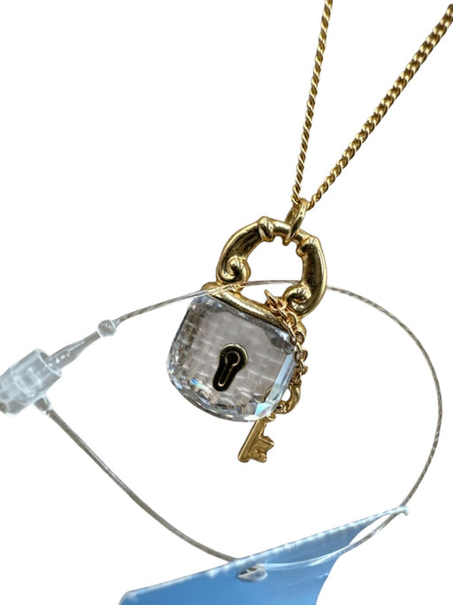 Swarovski Gold & Clear Metal Crystal Lock & Key Thin Chain Necklace Gold & Clear