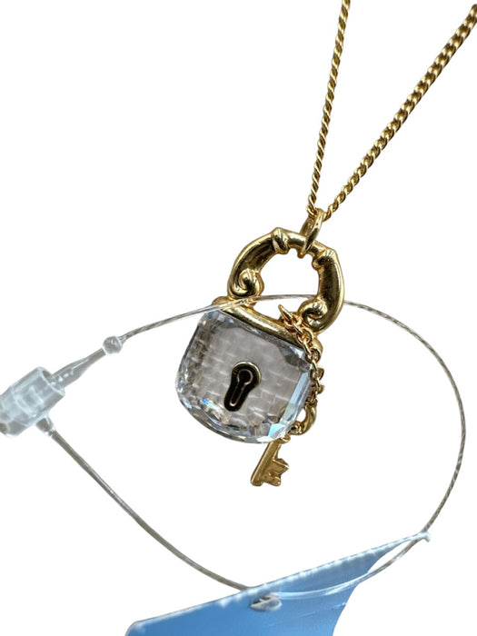 Swarovski Gold & Clear Metal Crystal Lock & Key Thin Chain Necklace Gold & Clear