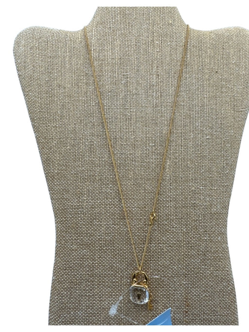 Swarovski Gold & Clear Metal Crystal Lock & Key Thin Chain Necklace Gold & Clear