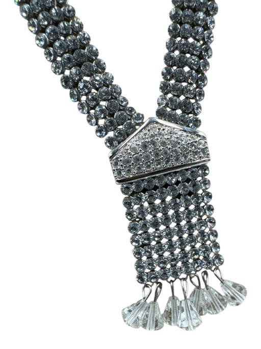 Swarovski Silver & Clear Metal Crystal Chain Bead Fringe Hinge Clasp Necklace Silver & Clear