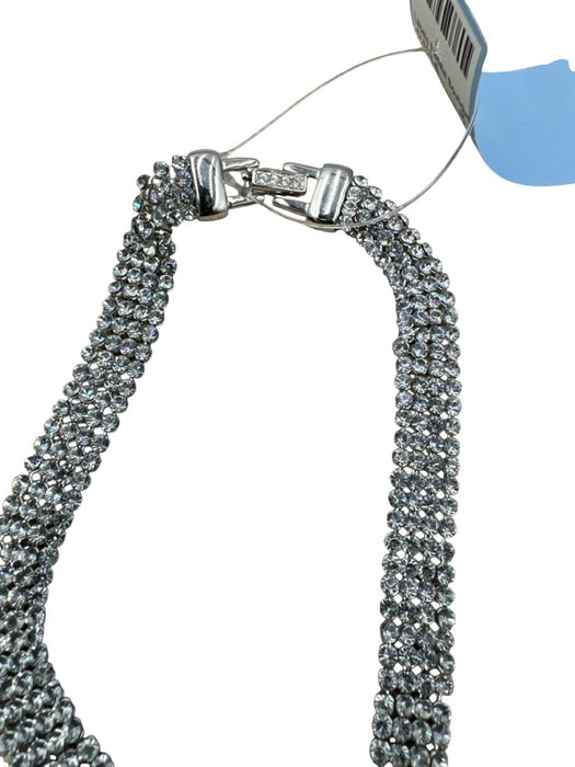 Swarovski Silver & Clear Metal Crystal Chain Bead Fringe Hinge Clasp Necklace Silver & Clear