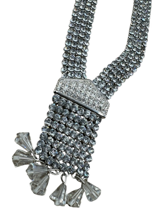 Swarovski Silver & Clear Metal Crystal Chain Bead Fringe Hinge Clasp Necklace Silver & Clear