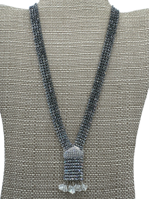 Swarovski Silver & Clear Metal Crystal Chain Bead Fringe Hinge Clasp Necklace Silver & Clear