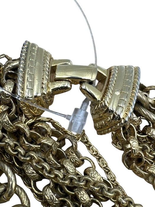 Oscar de la Renta Gold Metal Brushed Multistrand Chain Hinge Clasp Necklace Gold