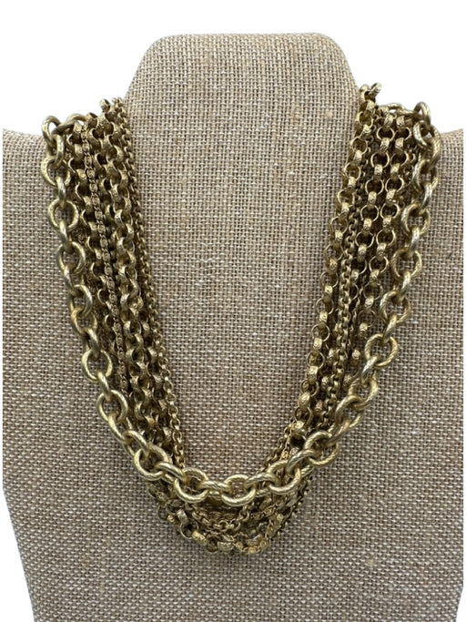 Oscar de la Renta Gold Metal Brushed Multistrand Chain Hinge Clasp Necklace Gold