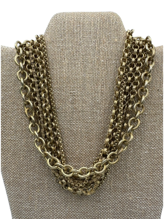 Oscar de la Renta Gold Metal Brushed Multistrand Chain Hinge Clasp Necklace Gold