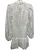 Aqua Size M White Cotton Eyelet Long Balloon Sleeve Shirred Waist V Neck Dress White / M