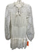 Aqua Size M White Cotton Eyelet Long Balloon Sleeve Shirred Waist V Neck Dress White / M