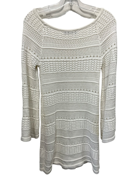 Zara Size 6 Cream Cotton & Acetate Crochet Knit Long Sleeve Wide Neck Dress Cream / 6