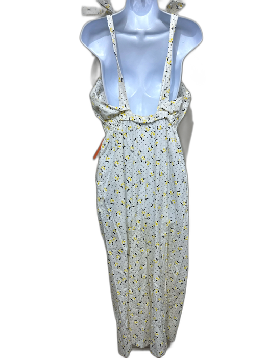 Zara Size S White, Yellow & Black Sleeveless Shoulder Tie Floral Jumpsuit White, Yellow & Black / S