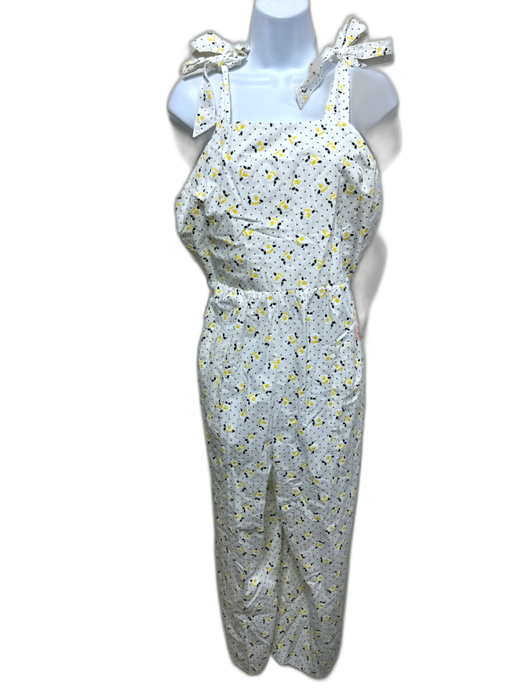Zara Size S White, Yellow & Black Sleeveless Shoulder Tie Floral Jumpsuit White, Yellow & Black / S