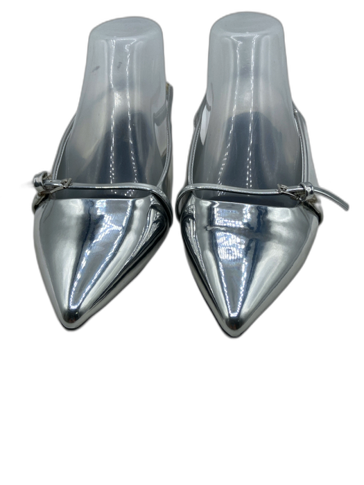 Marc Fisher Shoe Size 8 Silver Faux Leather Pointed Toe Buckle Detail Flats Silver / 8