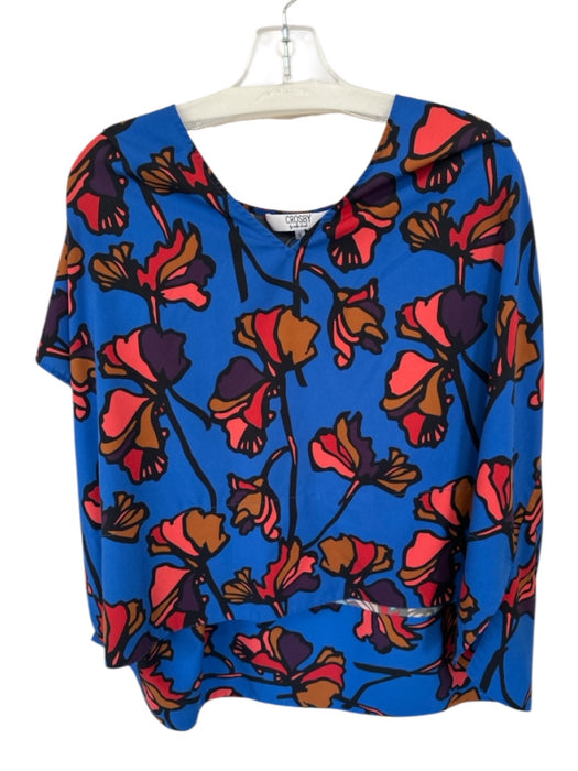 Crosby Size S Blue & Red Polyester Batwing V Neck Flowy Top Blue & Red / S