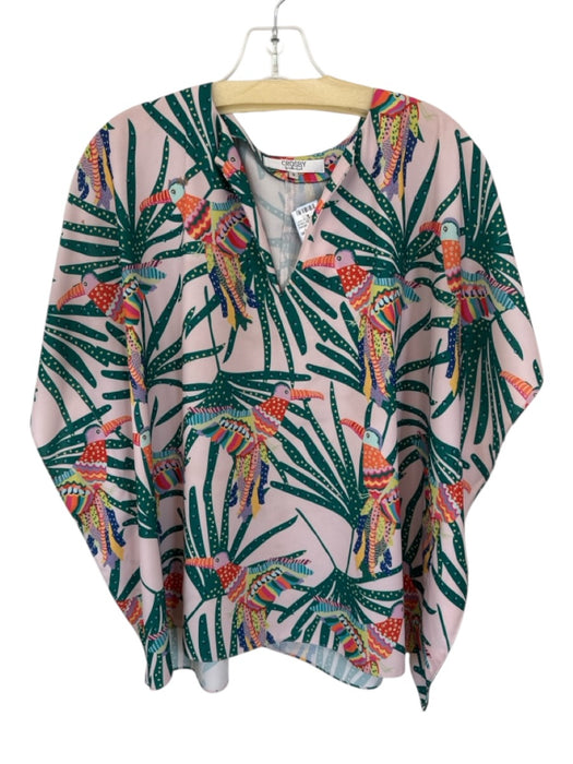 Crosby Size S Pink & Green Polyester Batwing V Neck Flowy Top Pink & Green / S