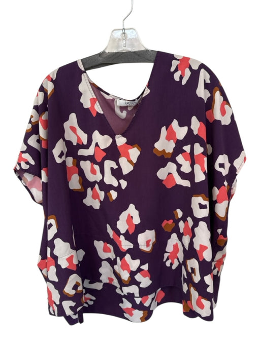 Crosby Size S Purple & Cream Polyester Batwing V Neck Flowy Top Purple & Cream / S