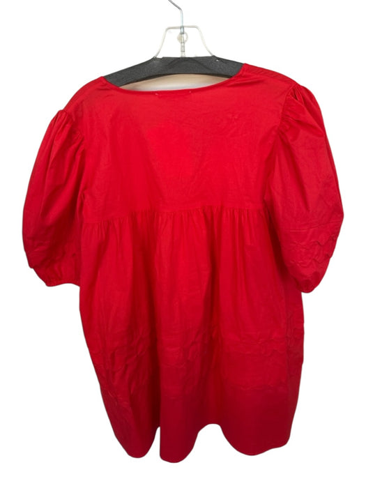 Karlie Size M Red Cotton Blend Scallop Detail Baby Doll V Neck Mini Dress Red / M