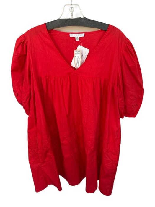 Karlie Size M Red Cotton Blend Scallop Detail Baby Doll V Neck Mini Dress Red / M