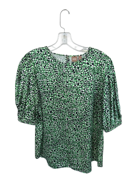 Boss Size Est S Green & Black Polyester Key Hole Back Puff 1/2 Sleeve Top Green & Black / Est S