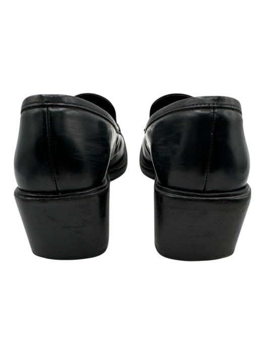 Gucci Shoe Size 6 Black & Silver Leather Square Toe Logo Loafers Black & Silver / 6