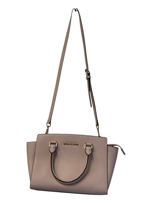 Michael Kors Pale Pink Manmade Material Top Handles Gold Hardware Zip Close Bag Pale Pink / M