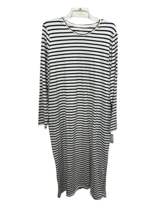 Ann Mashburn Size XL Navy & Cream Cotton Long Sleeve Horizontal Stripe Dress Navy & Cream / XL