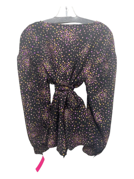 Kate Spade Size XL Black, Yellow & Purple Polyester Long Sleeve V Neck Sash Top Black, Yellow & Purple / XL