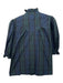 Pomander Place Size XL Navy blue & green Polyester Ruffle Trim Plaid Top Navy blue & green / XL