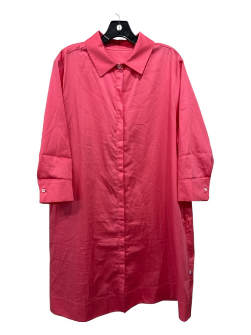 Perlavera Size XL Coral Pink Cotton 3/4 Sleeve Sheen Button Up & Collar Dress Coral Pink / XL