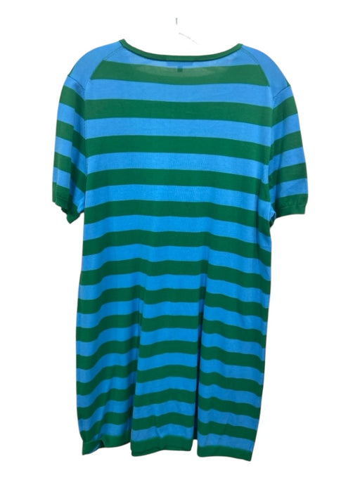 Ann Mashburn Size XL Blue & Green Cotton Knit Horizontal Stripe Crew Neck Dress Blue & Green / XL