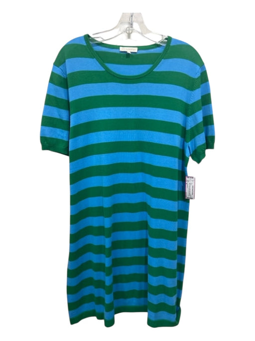 Ann Mashburn Size XL Blue & Green Cotton Knit Horizontal Stripe Crew Neck Dress Blue & Green / XL